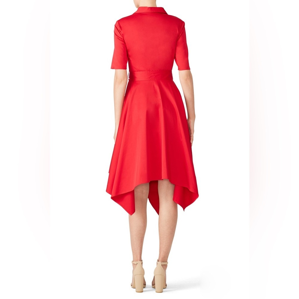 Badgley Mischka Red Asymmetrical Handkerchief Hem Shirt Dress Size 8 *PROJECT* - Picture 3 of 10